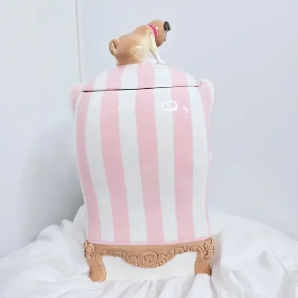 Eloise Cookie Jar from Department 56 striped Vintage y2k chair pets pink white - Picture 4 of 17